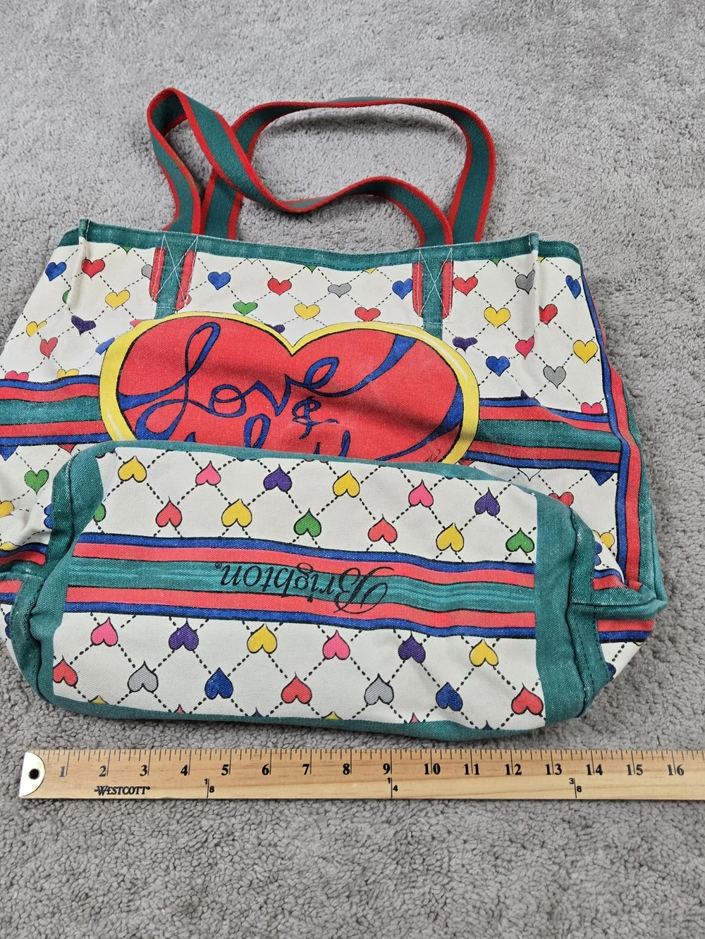 Brighton Love & Joy Canvas Shopping Tote Bag Tom Clancy Design Hearts Colorful